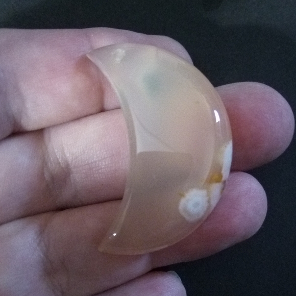 Sakura Agate Crescent Moon Pendant #7 - Picture 1 of 5